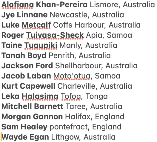New Zealand Warriors roster of "Kiwis"