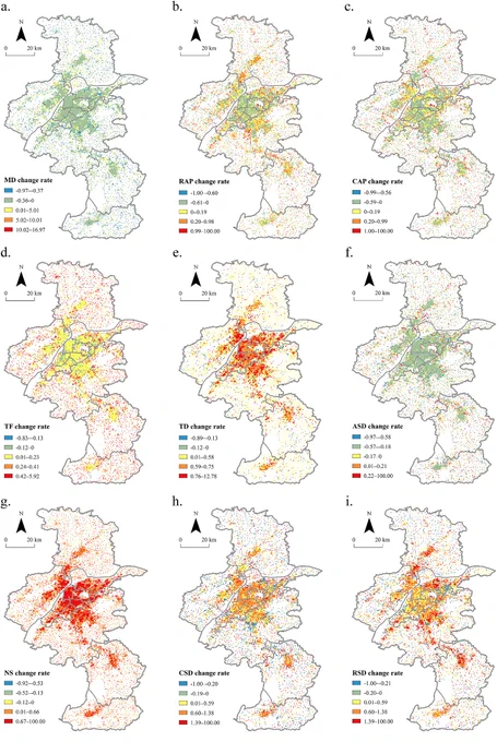 Figure 1. Spatial variations in activity-travel feature change rates.