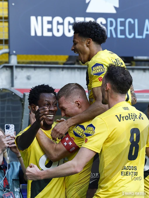 (L-R) Kamal Sowah of NAC Breda, Boy Kemper of NAC Breda, Charles-Andreas Brym of NAC Breda, Clint Leemans of NAC Breda 