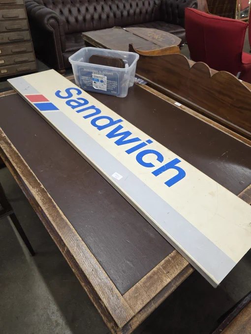 SAMMICH! A train sign for the town of Sandwich, also ideal for daft decor in a foody place