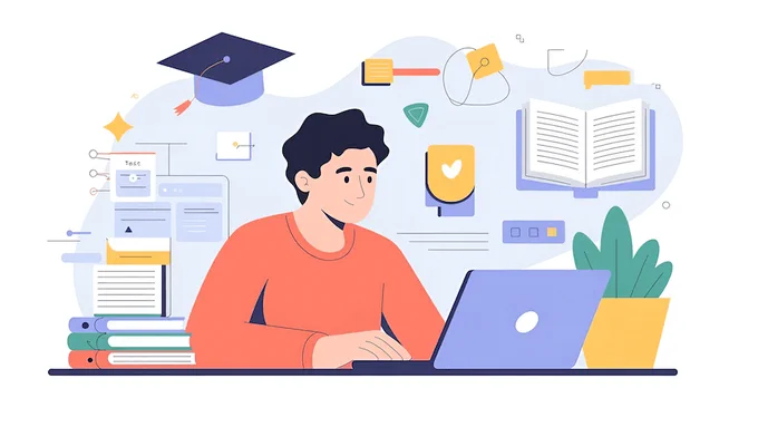 Student sat at a laptop
