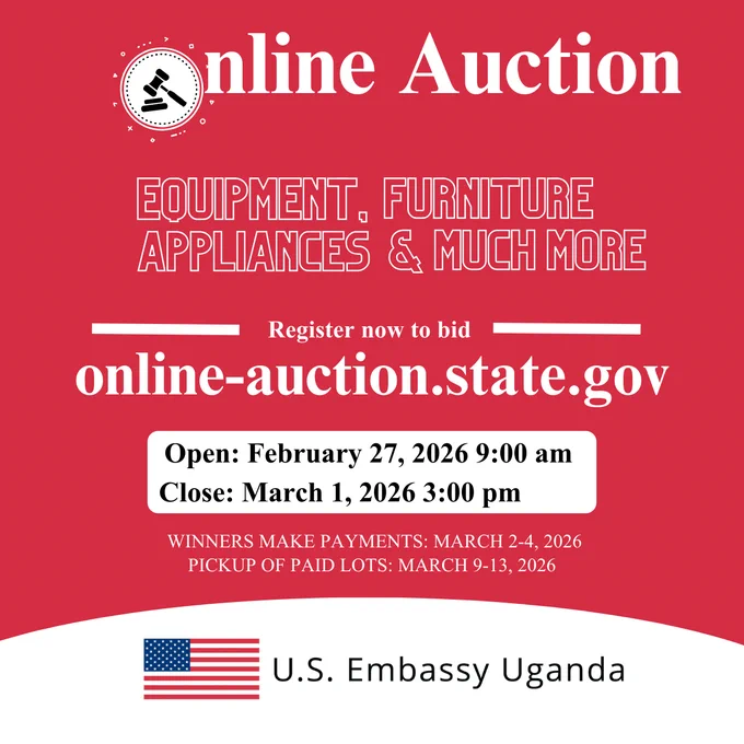 Image with details of the U.S. Embassy Uganda online auction 
