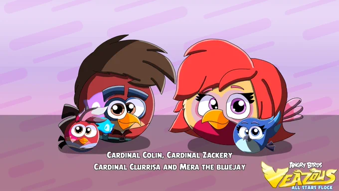 Cardinal Colin, Cardinal Zackery, Cardinal Clurrisa and Mera the bluejay 