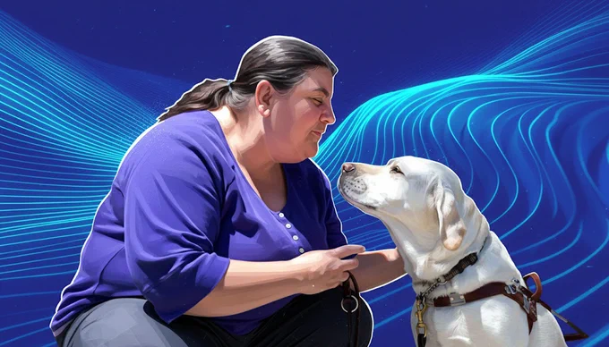 Lucy Greco with her guide dog, Frances.