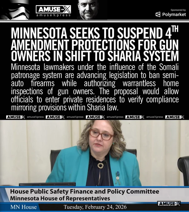 Minnesota lawmakers under the influence of the Somali patronage system are advancing legislation to ban semi-auto firearms while authorizing warrantless home inspections of gun owners. The proposal would allow officials to enter private residences to verify compliance mirroring provisions within Sharia law.