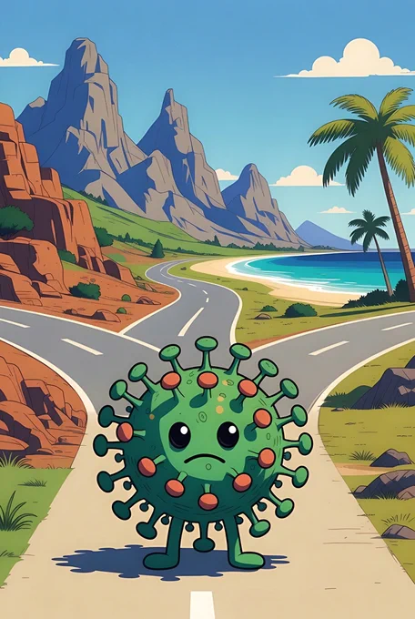 HIV deciding whether to take the easy way, or the hard way around an antibody.