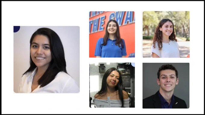 WTS Gator Student Chapter 2025 - 2026 (from left: Rebecca Peche, president; Stephanie Altemburger, vice-president; Isabella Hutchins, treasurer; Julianna Cimaglia, secretary; Michael Hayes, outreach chair)