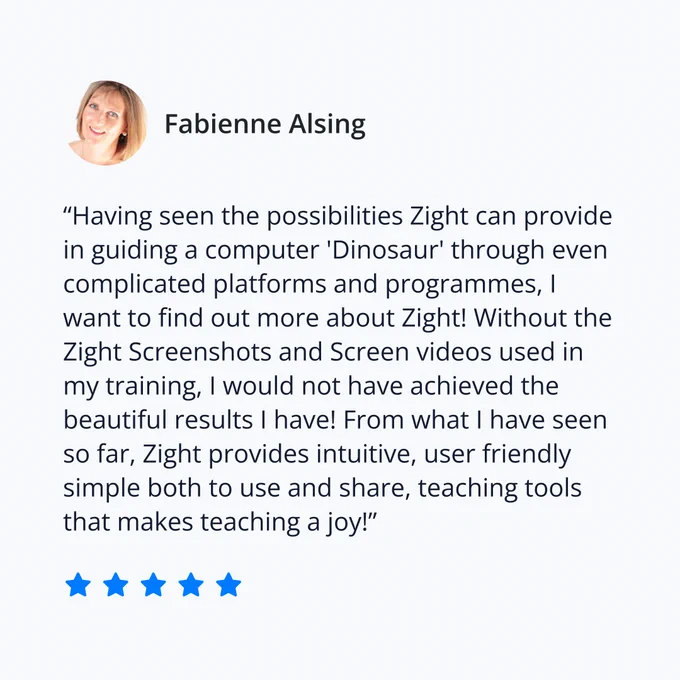 Image of a customer testimonial praising Zight’s screenshots and screen recording tools for making training easier and more effective.