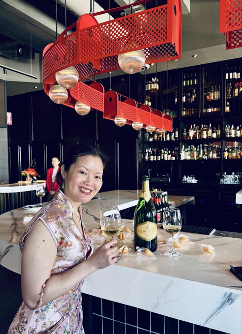 Susan R Lin MW and Iron Horse Vineyards Joy! 2007 in magnum with fortune cookies