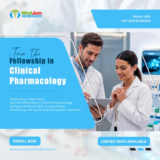 Advance Your Expertise. Shape the Future of Medicine.

Step into the world where science meets patient care.

Our Fellowship in Clinical Pharmacology equips healthcare professionals with advanced knowledge in drug development, therapeutic research, pharmacovigilance, and evidence-based prescribing.

Learn from industry experts.
Work on real-world clinical data.
Become a leader in safe and effective medication practice.

Elevate your clinical career with specialized expertise that sets you apart.

Apply Now for the Upcoming Batch

#MedJoin #MedJoinGlobal #MDCityHospital #JashHospital #ResearchCentre #FellowshipProgram #FellowshipinClinicalPharmacology #ClinicalPharmacology #Pharmacology #MBBS #MD #Doctors

To know more:

📞 Call:  91-6370182504
📧 Email: info@medjoinhealthcare.in
🌐 Website: https://www.medjoinhealthcare.in/courses/fellowship-in-clinical-pharmacology