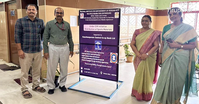 Kanchipuram Central Cooperative Bank distributed sports materials to skill development students of Dept. of AIL, NIEPMD (D), on 25th February 2026 at NIEPMD (D), Chennai.
