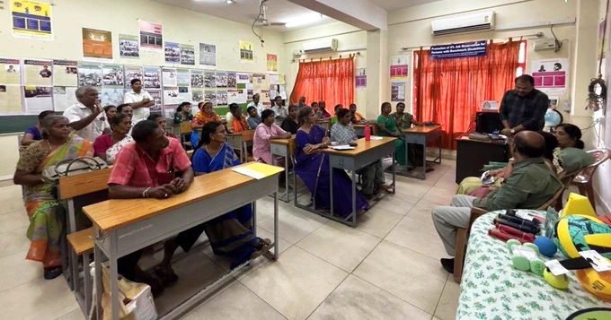 Smt. A.K. Sivamalar, Additional Registrar / Managing Director, Kanchipuram Central Co-operative Bank, addressed the gathering on 'Sports and Physical Fitness for PwDs' on the occasion of 'Distribution of Sports Materials to Skill Development Students' at NIEPMD (D).
