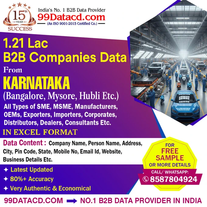 1.21 Lakh Karnataka B2B Companies Data – Excel Ready
