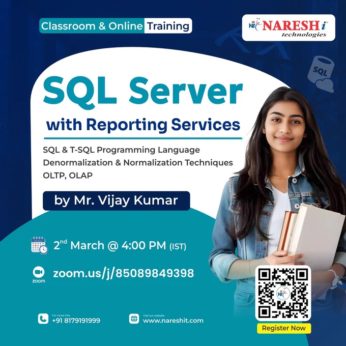 🚀 Live SQL Server with Reporting Services training by Mr. Vijay Kumar | March 2, 2026 at 4:00 PM.
