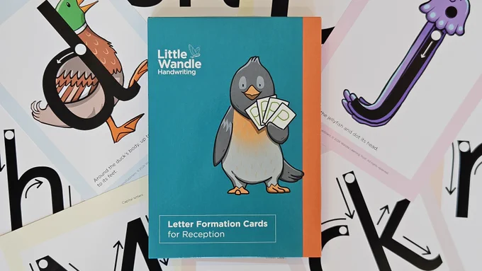 Flat lay of Little Wandle Letter Formation Cards with the resource packaging on top 