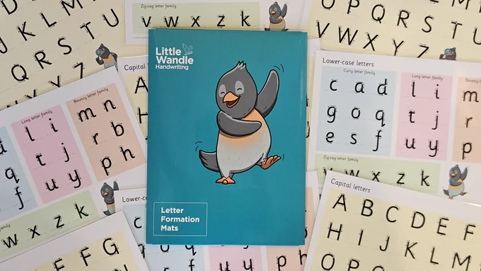 Flat lay of Little Wandle Letter Formation Mats with the resource packaging on top 