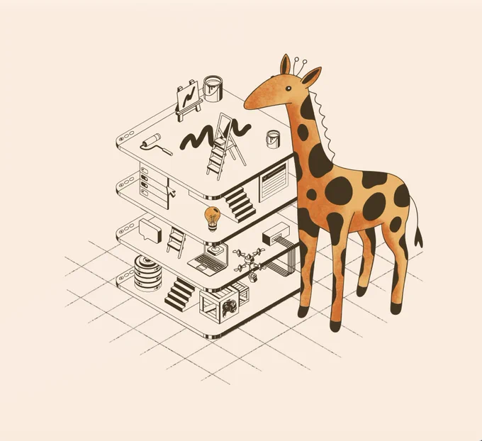 Atlas the giraffe aside a TALL stack