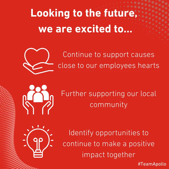 Red background with white text expressing excitement about supporting employee causes, local community, and positive impact opportunities.