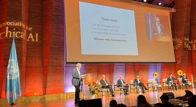 Anthony Aguirre on stage at UNESCO
