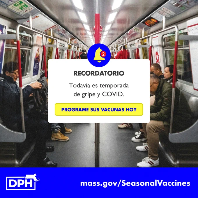 A reminder that says "Todavia es temporada de gripe y Covid"