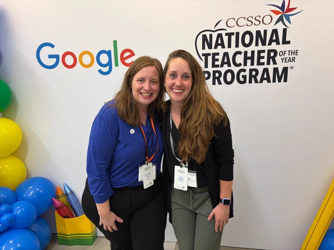 Michelle Gross, the 2026 Kentucky Teacher of the Year, poses with Allie Green, program consultant in the Kentucky Department of Education.