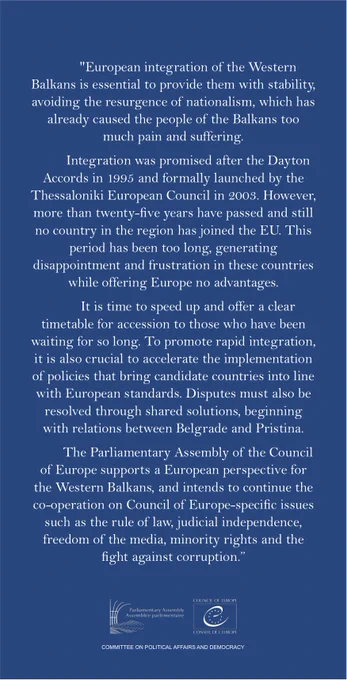 Statement by the Chairperson of the Sub-Committee on the Western Balkans of the Parliamentary Assembly of the Council of Europe, Piero Fassino