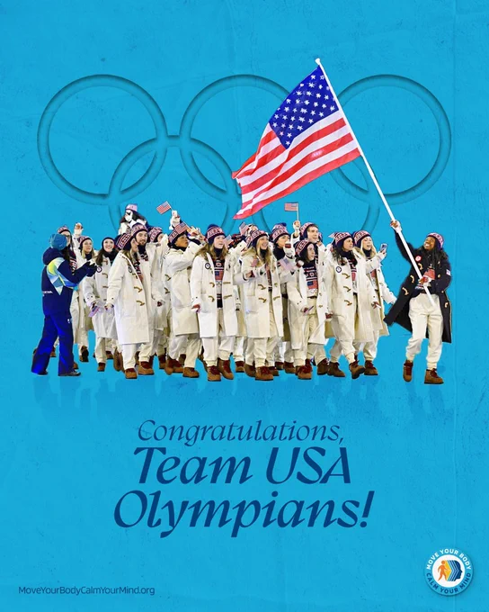 Text reads: 
Congratulations, Team USA Olympians! 

MoveYourBodyCalmYourMind dot O R G