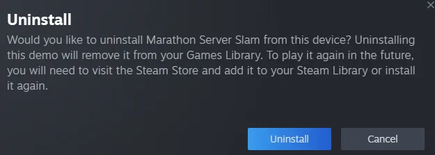 Uninstall message for Marathon Server slam 