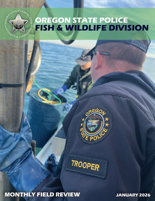 OSP Troopers inspect commercial crab gear on the Pacific Ocean.