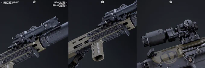 RailScales QTR Stop, RSBM-P Polymer M-LOK VFG, G10 RailScales M-LOK Scales (3-Slot, Matrix Texture, Black FR4), G10 Solo's M-LOK Scales (1.5-Slot, Matrix Texture, Black FR4), QDX Sling Mount, Halftop Mount for Scout Light Pro Lights, CSMR Mag Button | Cobalt Kinetics 11.5" 5.56 CK-Pro Bear Claw SBR, HUXWRX Flow 556k L Suppressor w/ RCB-HX HUXWRX QD Muzzle Brake, Surefire M640V-Pro Scout Light Pro IR Light w/ DS00 Switch Assembly & CSM-07 Pressure Switch, Wilcox Industries Raid X Laser, Aimpoint Micro T-2 RDS & 3X-P Magnifier, Spuhr RDF-20225K Aimpoint T-2 & Magnifier Mount, Magpul Single Window 30rd EMAG, MOE-K2 Grip & MOE SL-M Stock in OD Green, Radian Weapons Raptor LT Charging Handle, Geissele G2S Trigger. 