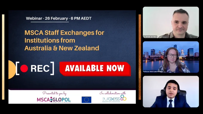 Recording Available: MSCA Staff Exchanges Webinar for Institutions from Australia & New Zealand