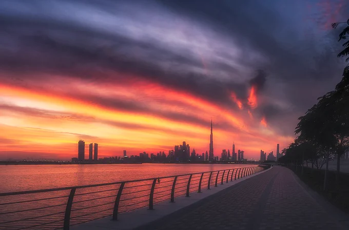 Sunset from Al Jaddaf with the view of Dubai Skyline