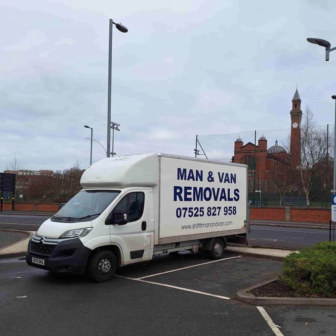 Man with a Van Birmingham Shift It Man and Van Removals van parked outside Birmingham University