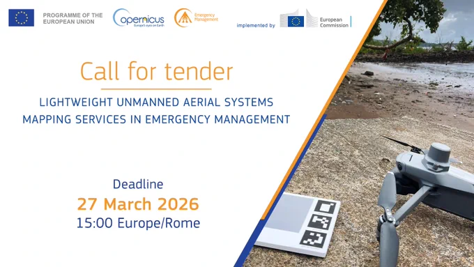 The European Commission, Joint Research Centre (JRC), has published a call for tenders for a Framework Service Contract for Lightweight Unmanned Aerial Systems mapping services in emergency management (Procedure identifier: EC-JRC/IPR/2026/OP/0002).