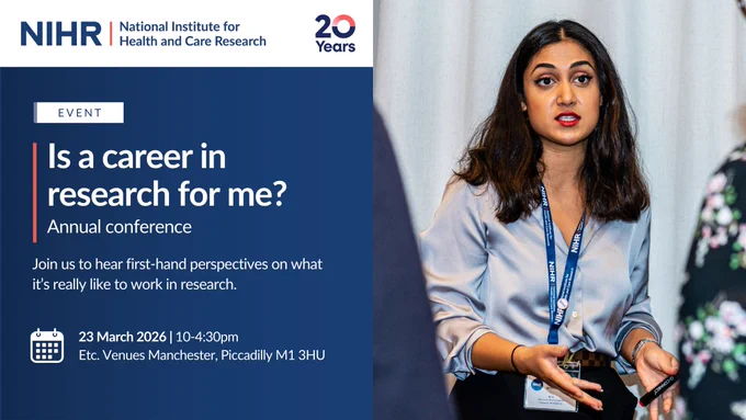 Is a career in research for me? Annual conference

Join us to hear first-hand perspectives on what it's really like to work in research 

23 March 2026, 10am-4:30pm
Etc Venues Manchester, Piccadilly, M1 3HU