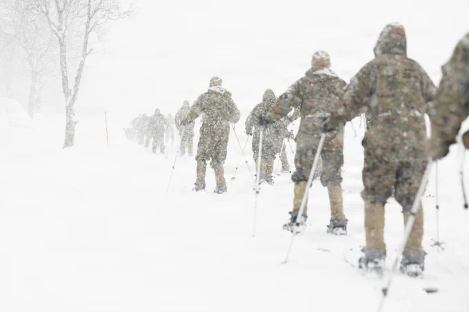 U.S. Marines and Sailors with 2nd Distribution Support Battalion, Combat Logistics Regiment 27, 2nd Marine Logistics Group, learn how to ski during cold weather training in preparation for\u202Fexercise Cold Response 26 in Elvegardsmoen, Norway,\u202FFeb.\u202F15, 2026.\u202FA key component of NATO's enhanced vigilance activity Arctic Sentry, exercise Cold Response 26 is a Norwegian-led winter military exercise designed to enhance collective defense capabilities and ensure U.S. readiness to rapidly deploy and seamlessly operate alongside NATO Allies in challenging arctic conditions. (U.S. Marine Corps photo by Lance Cpl. Franco Lewis)
