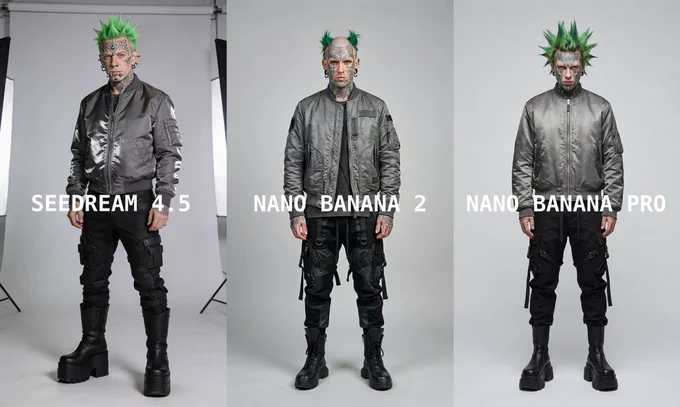 photographic realistic character in a perfect representation as a reference for a movie, full body, full face tattoo, piercings, green hair, titanium grey bomber jacket, looking like keith flint in firestarter video, combat style techwear black pants, rick owens boots, in a light grey photographic studio background, natural neutral position, frontside
