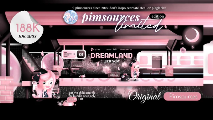 🩷 Pimsources Original 
🐈‍⬛ Miss Pinky Dreamland Station 
🚈 188K IDR | retext all
💐 Special bundle for the chibi png files for 200K IDR
🗝️ QRIS 
© pimsources since 2022 don't inspo steal recreate plagiarized or heavy reference are strictly prohibited. All right reserved.