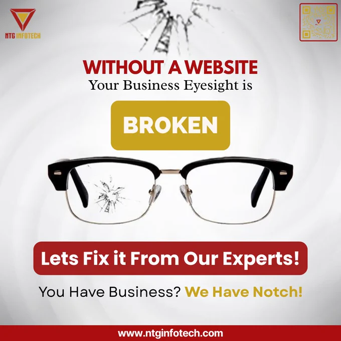 Website design promotional graphic by NTG Infotech using broken eyesight concept for businesses