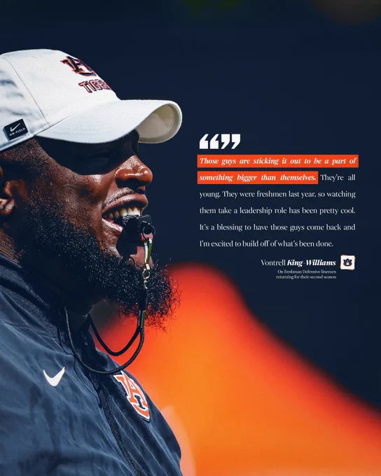 Quote from Defensive Line Coach Vontrell King-Williams talking about the returning freshman defensive linemen:

"Those guys are sticking it out to be a part of something bigger than themselves. They're all young, They were freshmen last year, so watching them take a leadership role has been really cool. It's a blessing to have those guys come back and I'm excited to build off of what's been done."