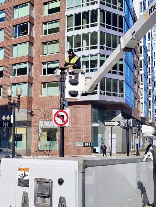 Picture: Street Lighting Division replacing lighting fixtures in Back Bay.