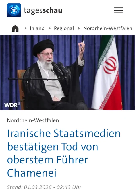Die Online-Meldung von tagesschau.de verortet die Nachricht vom Tod des iranischen Machthabers in "Inland/Regional/Nordrhein-Westfalen".