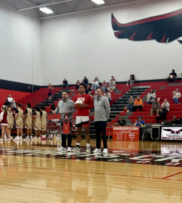 Sean Goggins is recognized in front of the home crowd for achieving 1000 career points. 