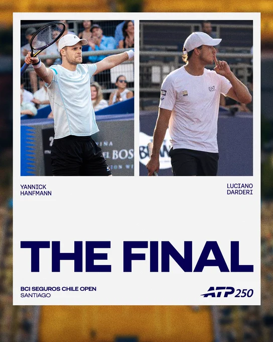 Final matchup graphic for the 2026 ATP 250 Chile Open in Santiago featuring Yannick Hanfmann vs Luciano Darderi.
