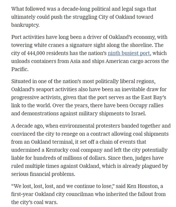 A Stand Against Coal Could Push Oakland Toward Bankruptcy
https://www.nytimes.com/2025/11/24/us/oakland-coal-port-budget-bankruptcy.html