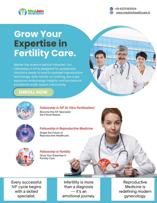 Join Our Following Fellowship Programs in - 

👉 Fellowship in IVF (In Vitro Fertilization) - Master the science behind miracles. Our Fellowship in IVF is designed for passionate clinicians ready to lead in assisted reproductive technology. Gain hands-on training, live case exposure, embryology insights, and procedural excellence under expert mentorship.

👉 Fellowship in Fertility - Our Fellowship in Fertility offers comprehensive training in infertility evaluation, ovulation disorders, male infertility basics, IUI protocols, hormonal management, and patient counseling.

👉 Fellowship in Reproductive Medicine - Step into the future of women’s health with our Fellowship in Reproductive Medicine. Explore advanced reproductive endocrinology, ART techniques, fertility preservation, high-risk infertility cases, and evidence-based clinical strategies.


#MedJoin #MedJoinGlobal #MDCityHospital #JashHospital #ResearchCentre #FellowshipProgram #FellowshipinFertility #FellowshipIVF #FellowshipR