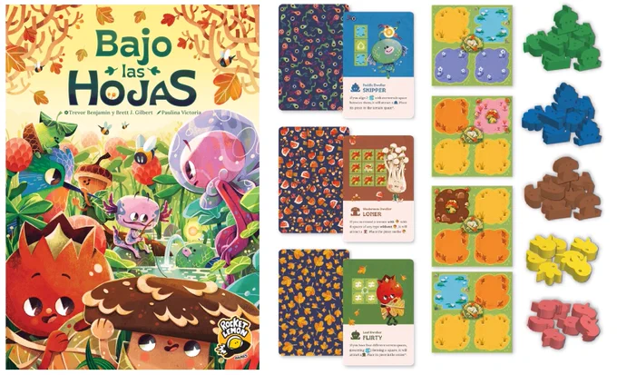 Bajo las hojas.
Autors: Trevor Benjamin i Brett J. Gilbert.
Il·lustradora: Paulina Victoria.
Jugadors: 2–4. Durada: 25–40'. Edat:  8 anys.
https://boardgamegeek.com/boardgame/436751/under-the-leaves