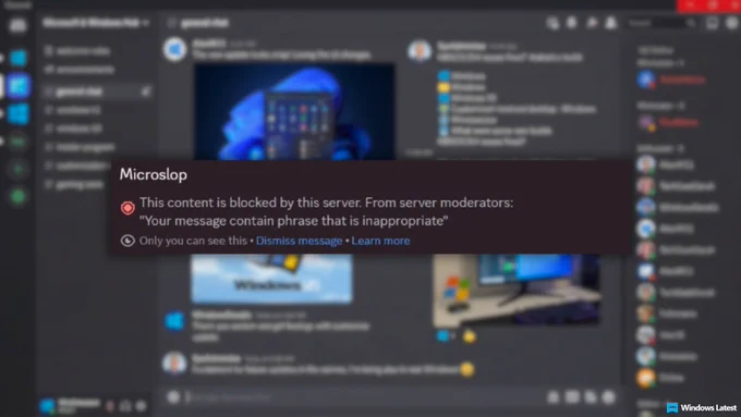 Copilot discord server blocks Microslop comments
