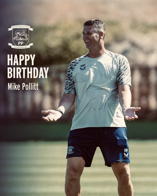 A photo of Mike Pollitt in pre-season overlayed with the text: Happy Birthday, Mike Pollitt.