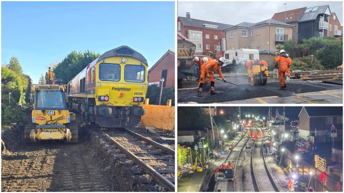 A collage of images showing frontline teams from the work site in areas across the East Suffolk Line. 